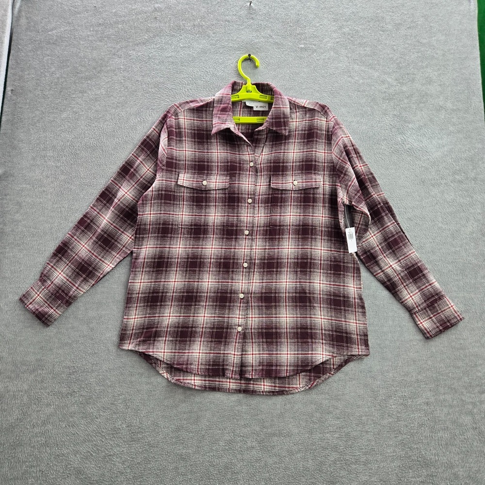 Old Navy Women Top Small Red Plaid Flannel Boyfriend Shirt Button Up Collar NWT